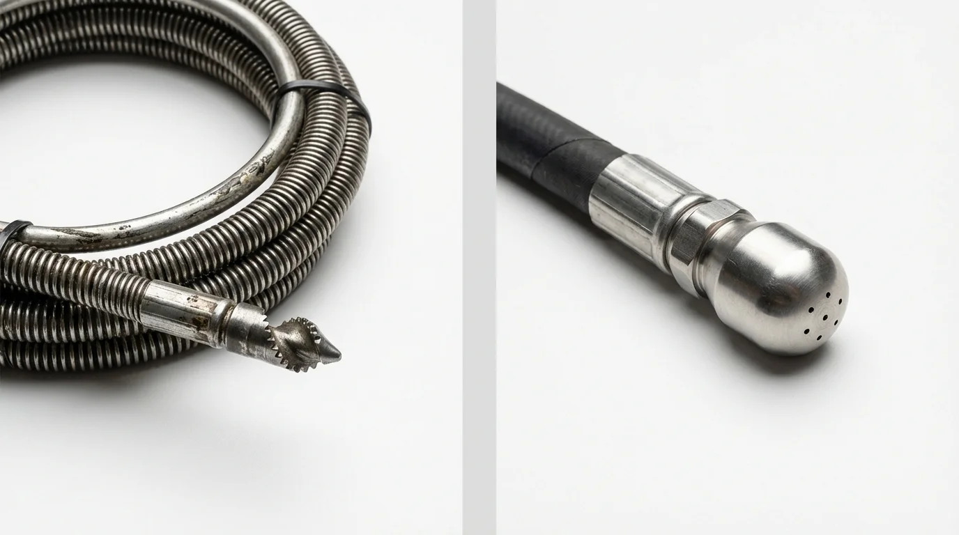 Drain snake cable and hydro jetting nozzle used for drain cleaning in Fullerton, NE